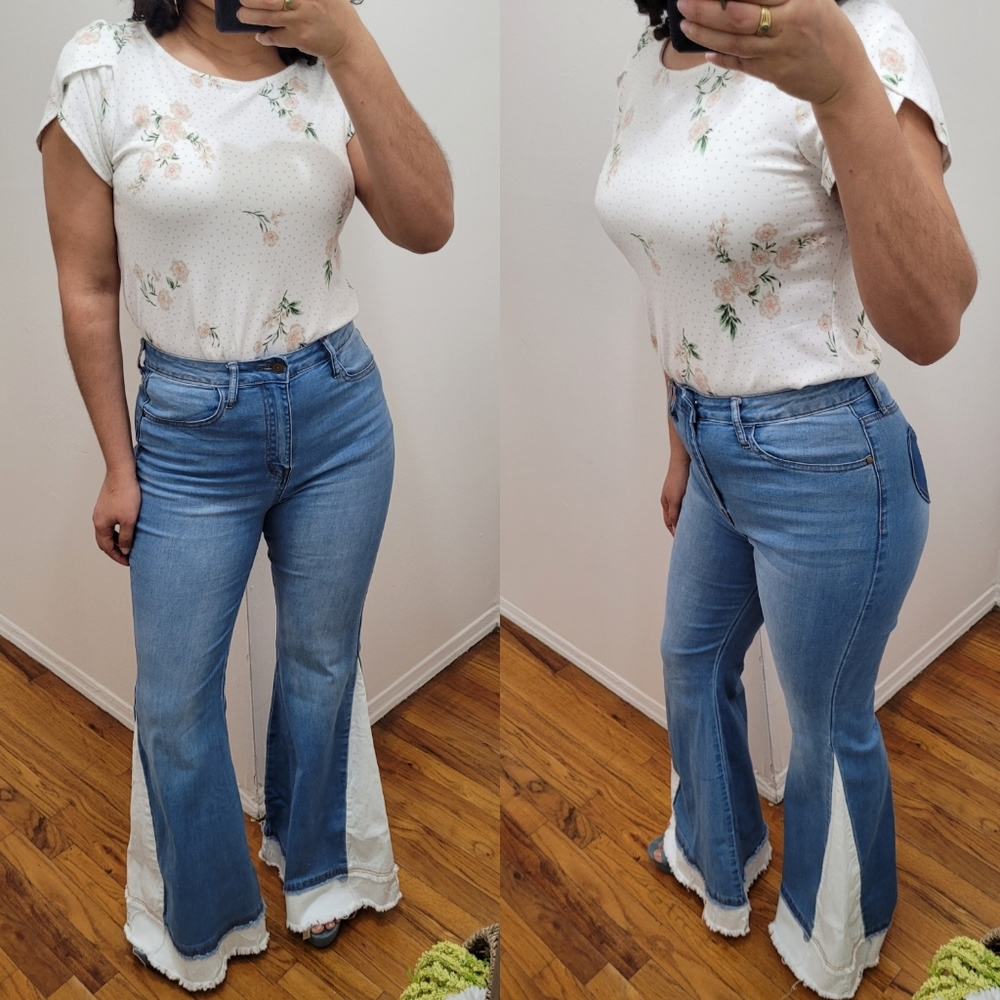 Heart colorblock flare jeans #7,9,11 - Picture 3 of 15